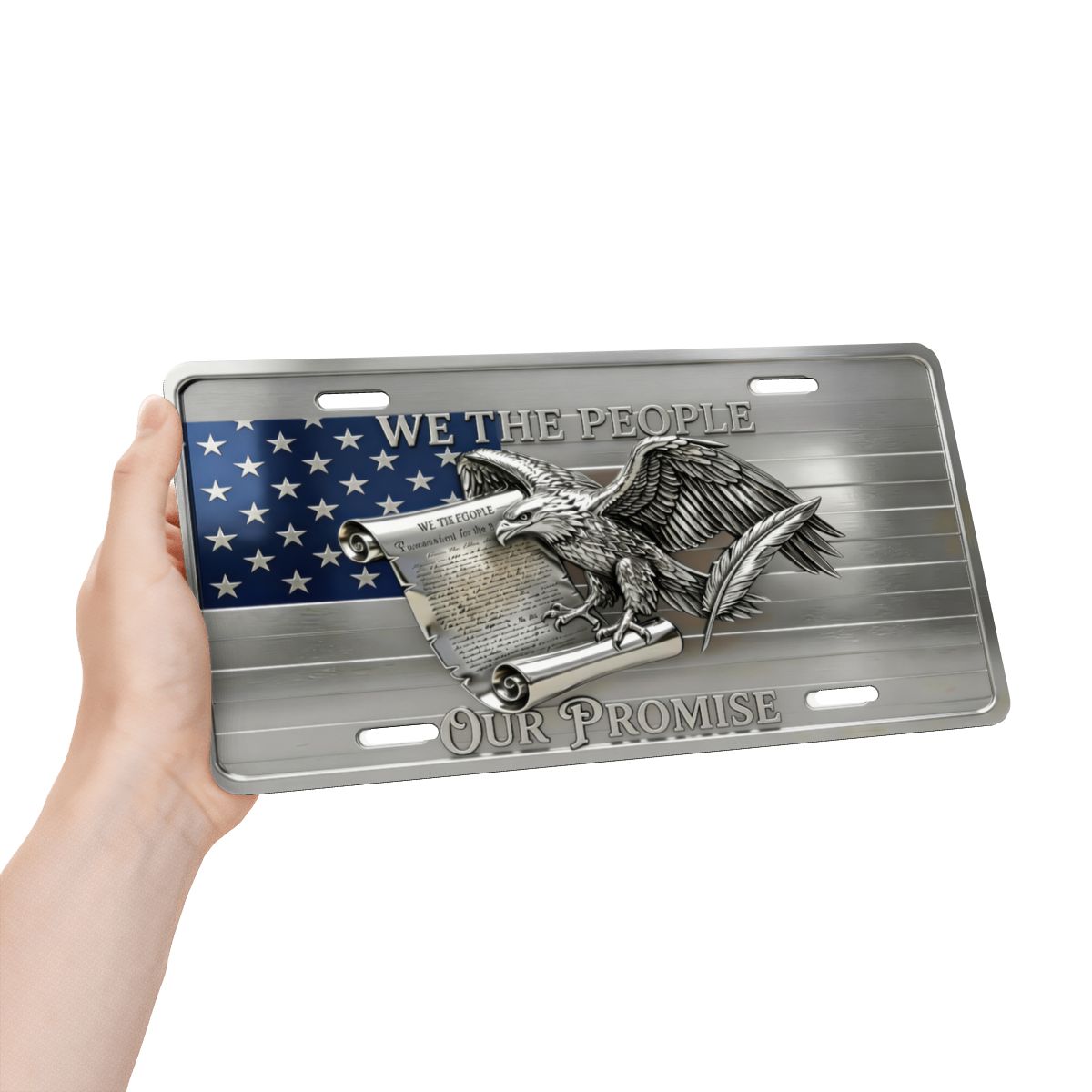 Eagle with American Flag Aluminum License Plate (Made in USA)