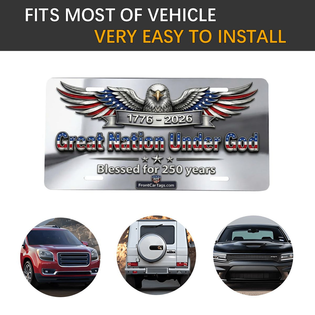 🇺🇸 Great Nation Under God License Plate – 1776–2026 Patriotic Car Tag - Aluminum License Plate (Made in USA)